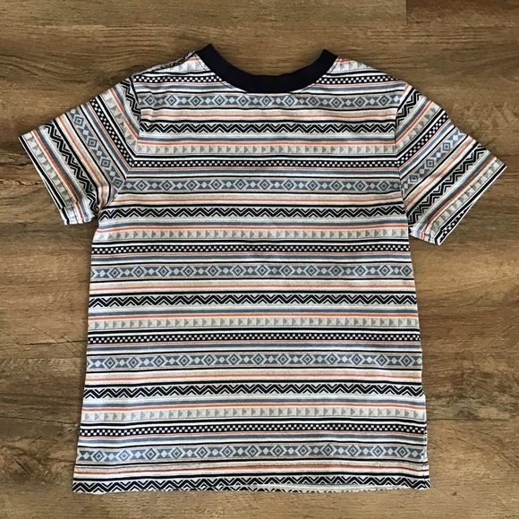 GYMBOREE Shirt Y2K Style Surf Striped Tribal Blue Gray Orange White Size S 5/6 - Picture 1 of 5